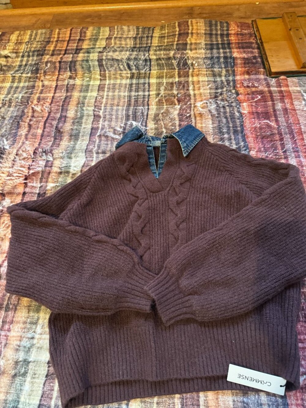NWT Denim Collar V-Neck Sweater